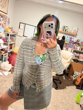 Banana Republic Cream, Gray and Brown Striped Knit Cardigan